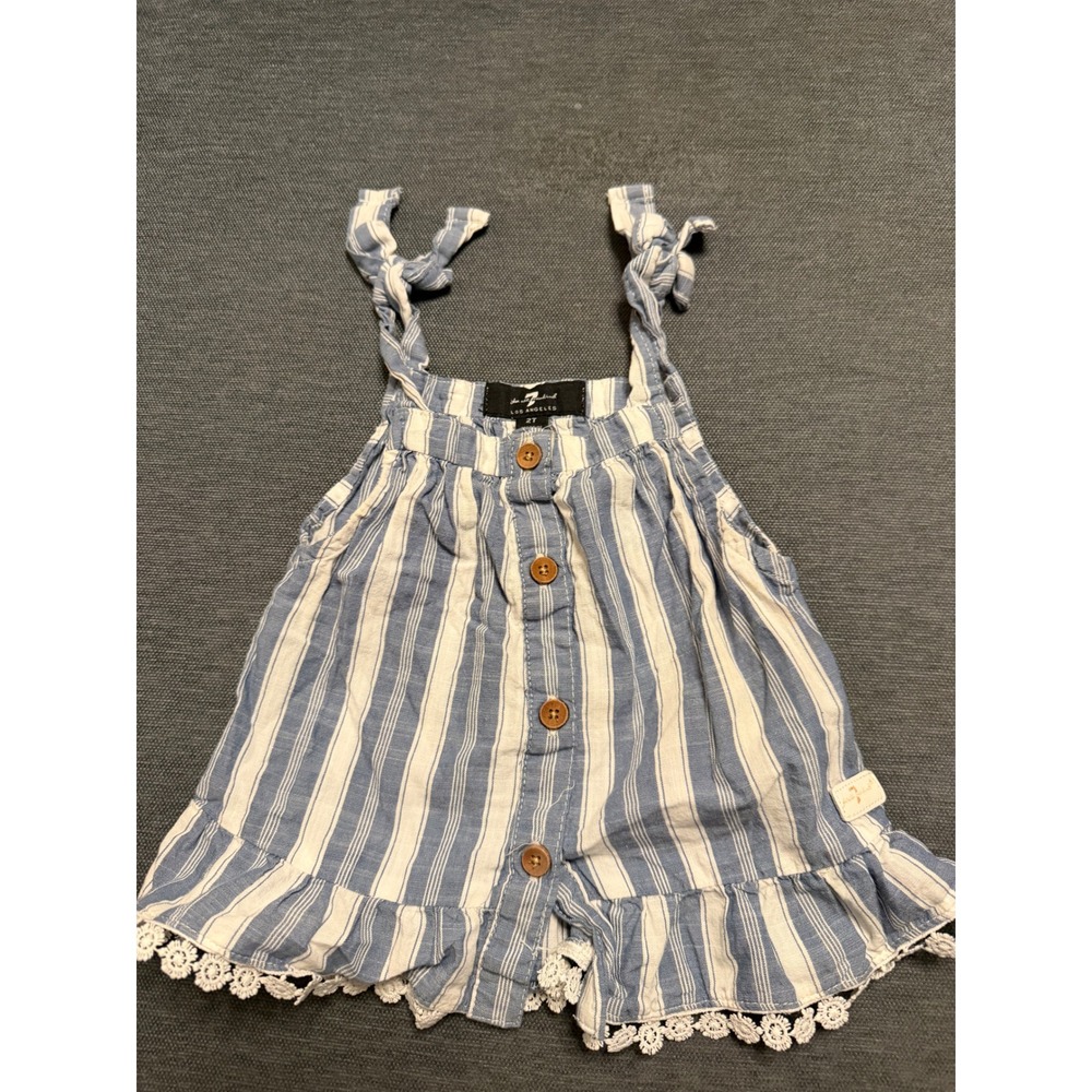 7 For All Mankind Girls 2T Blue White Striped Tie Shoulder Lace Trim Tank Top